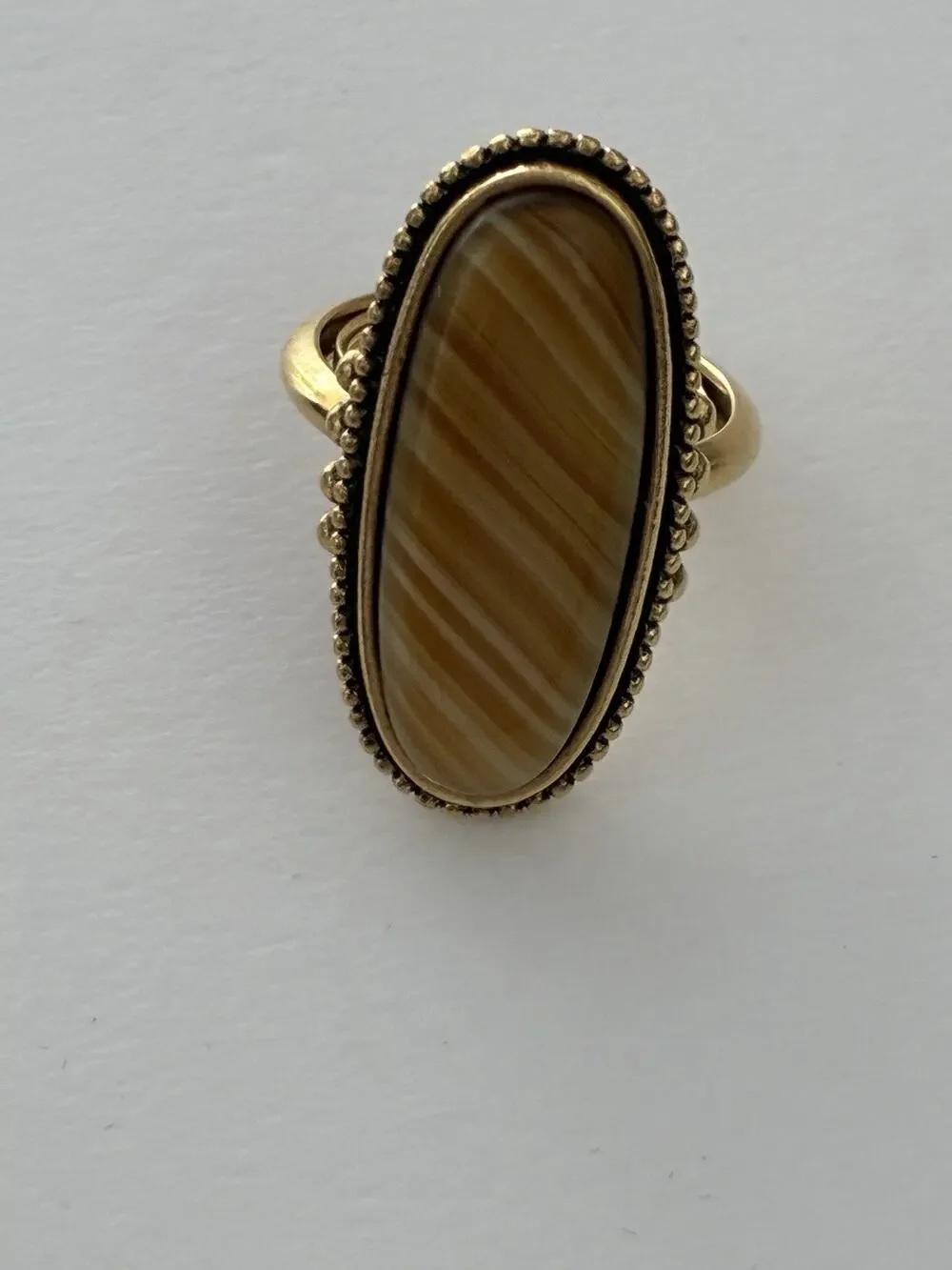 Vintage Avon 1978 Shimmering Sands Brown Faux Agate Gold Tone Ring Sz 4.75-7